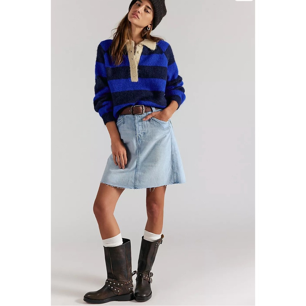 Free People NWT "We the Free" Suzy denim midi skirt, Size 26 light wash